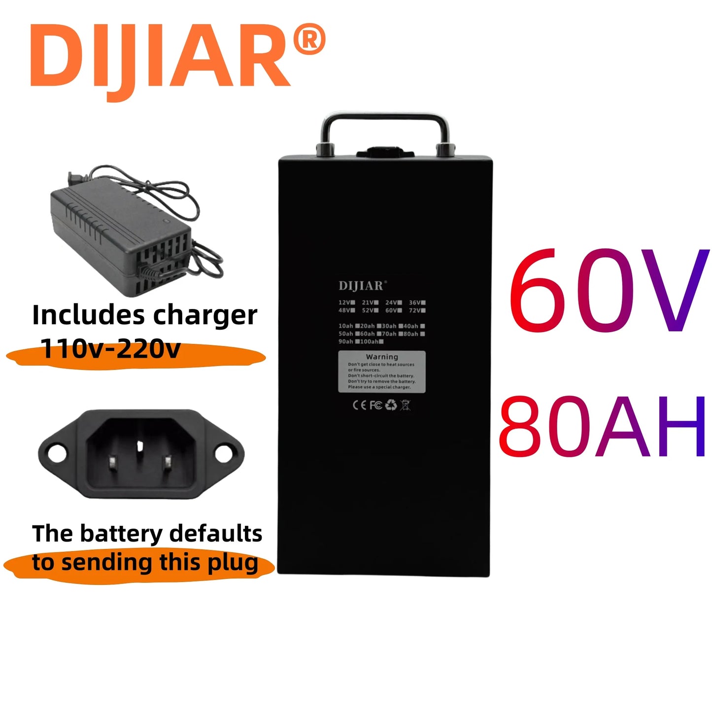 60V Harley battery Citycoco20AH-100AH, built-in BMS40AH, suitable for 500W~3000W Harley motorcycles,