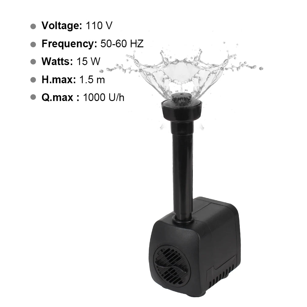 Garden Aquarium Fountain EU Plug with 12 LED Light Water Pump Waterproof Ultra-quiet with Power Cord 15 W