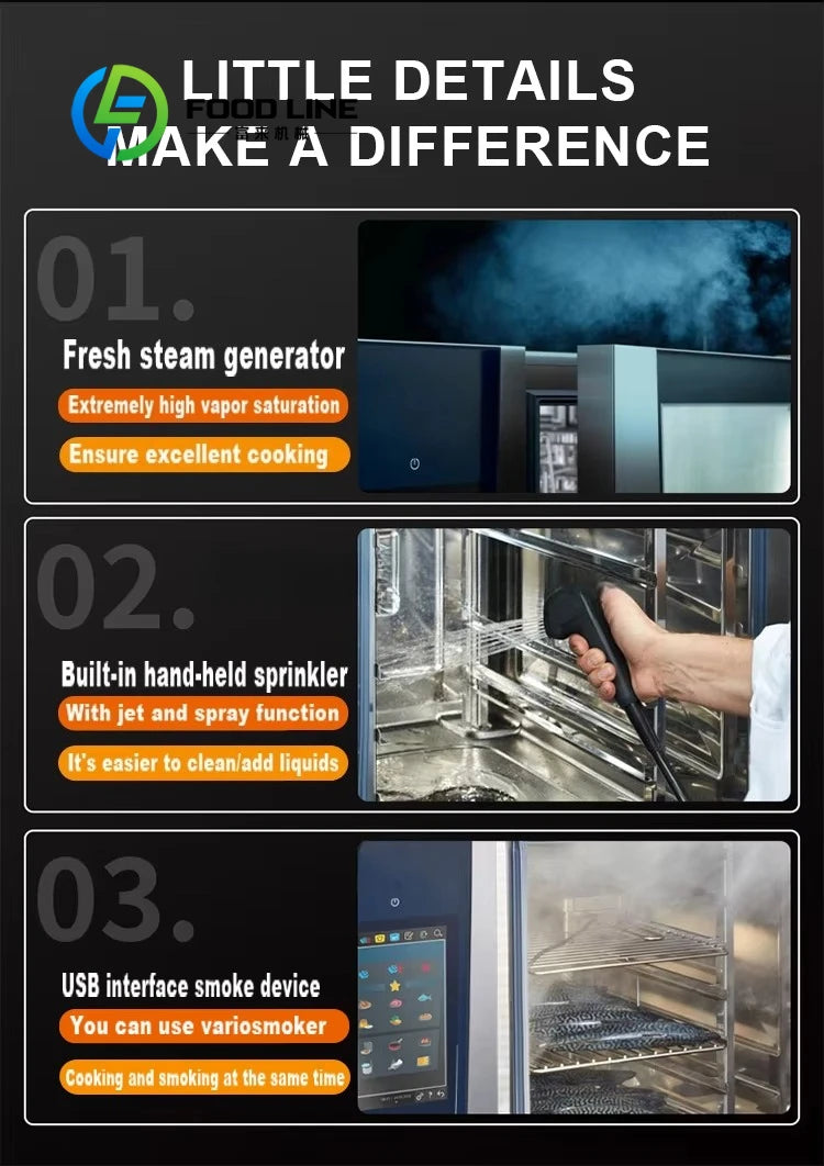 Customize Commercial Kitchen Multifunction Counter Top 20 Trays Electric Combination Combi Steamer Oven