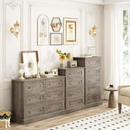 Modern 6 Drawer Double Dresser with Deep Drawers & Mental Double Handles, Wood Dresser Chest, Wide Chest of Drawers, Wash Gray