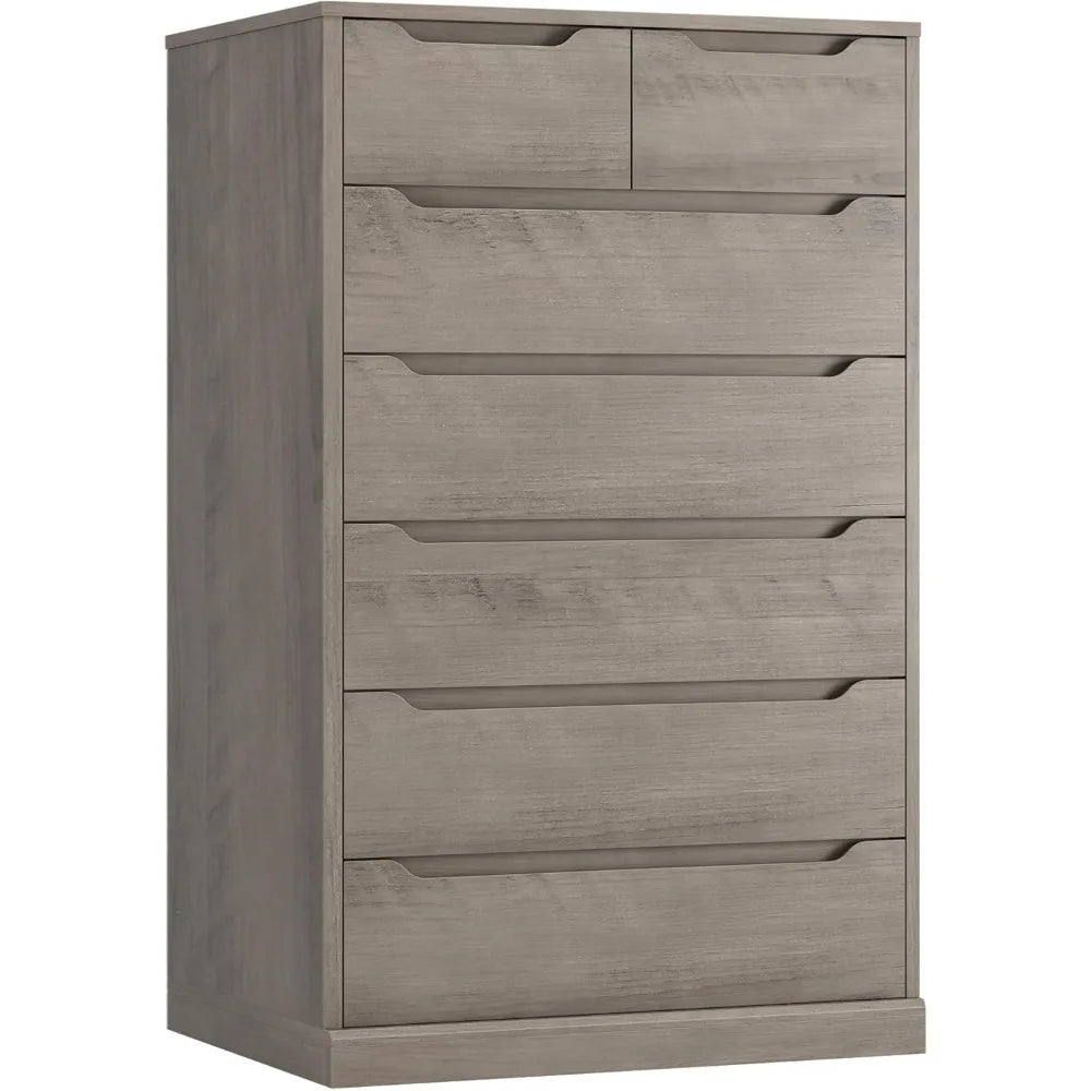 51" Tall 7 Drawers Dresser, Modern Grey Dresser, Wood Dressers & Chests of Drawers with Cut-Out Handles, Upright Drawer Chest,