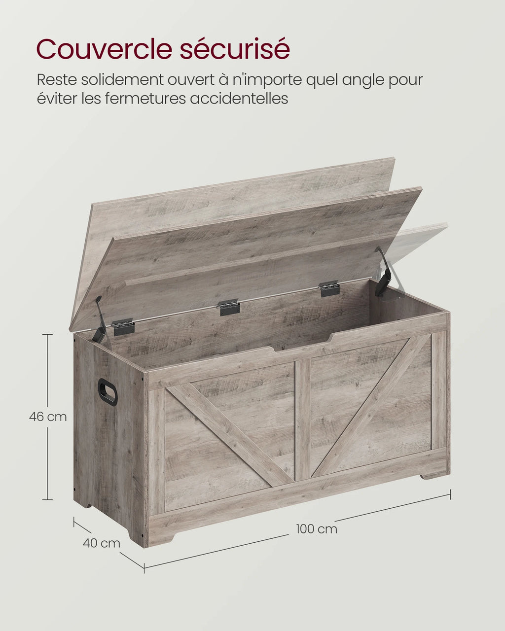 VASAGLE Storage Chest, Storage Bench, Blanket Box with 2 Safety Hinges, Shoe Storage Bench, Farmhouse Style, 40 x 100 x 46 cm