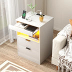 Night Stand, Bedside Table, LED Nightstand with Charging Station, Modern Night Stand, Wood Sofa Couch End Side Table