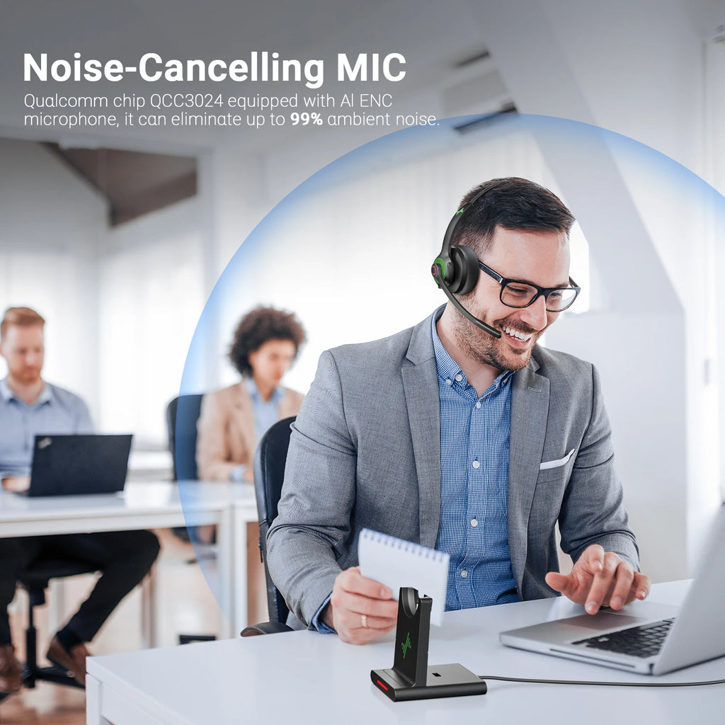 JIAMQISHI EH06 Bluetooth Wireless Headset with Mic for Work Call Center Headphones with USB Dongle Mute for PC/Computer/Laptop
