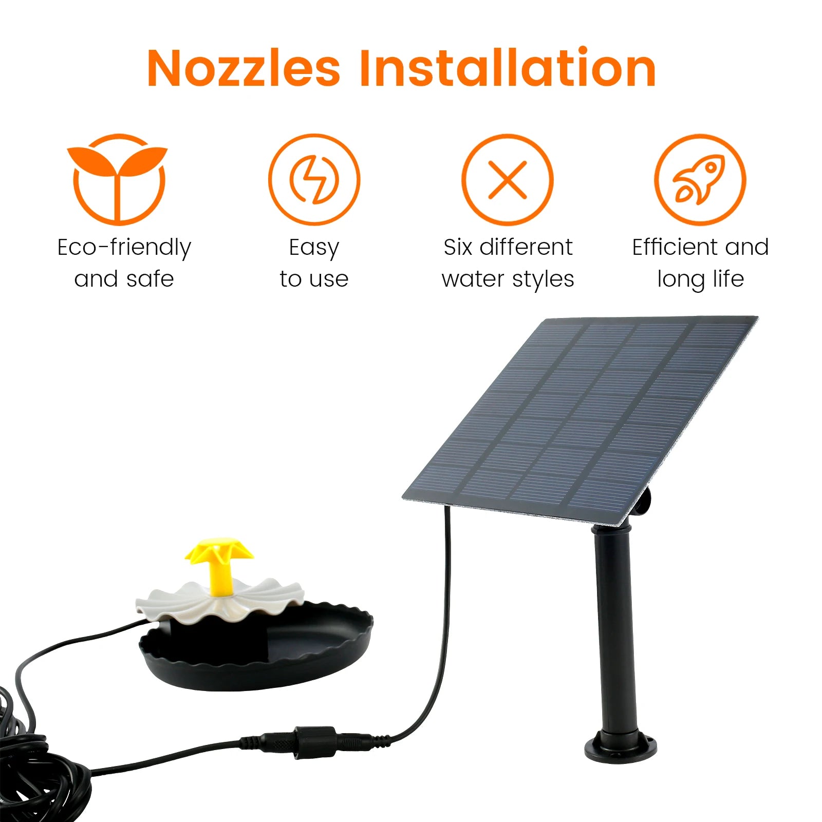 2.5W Solar Fountain Pump with 6 Nozzles and 7.6Ft Power Cord For Bird Bath Outdoor Pond Courtyard Garden And Fish Tank