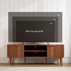 TV Stand for Living Room, Mid Century Modern Entertainment Center TV, TV Console with Fluted Door Cabinets and Open Shelves