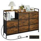 Chest of Drawers with 8 Fabric Drawer Sideboard Storage Cabinet for Kitchen Office with Charging Sockets Steel Frame 132x88x30cm