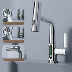 Smart Digital Display Basin Faucet 3 Function Pull Out Waterfall Spout Deck Mount Cold Hot Water Mixer Liftable Sink Crane Tap
