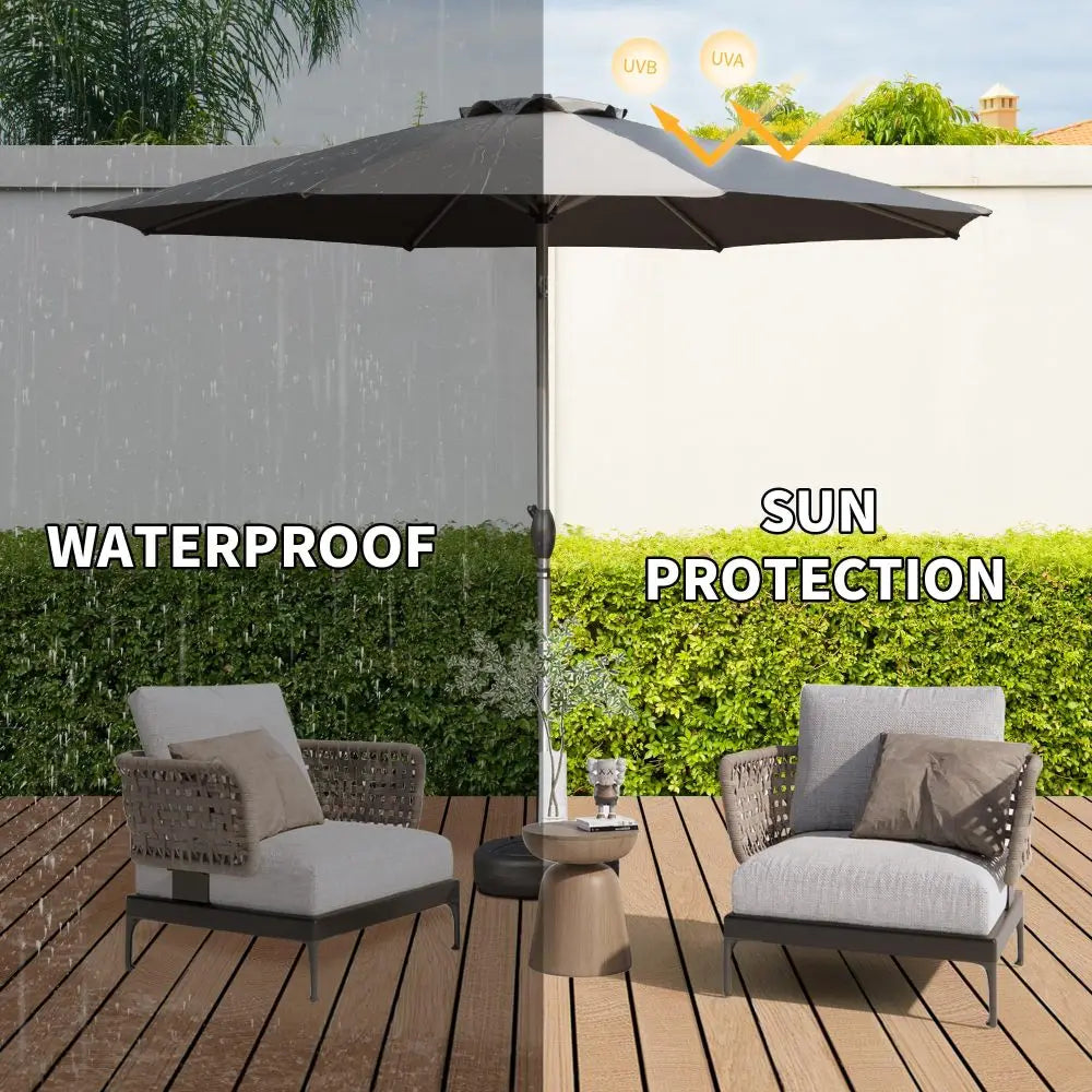 Patio Umbrella, Outdoor Table Umbrella with Push Button Tilt and Crank, UV Protection Waterproof Market Sun Umbrella