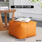 OTAUTAU Faux Leather Square Plaid Pouf Ottoman Stool Door Side Footrest Footstool Floor Seat Beanbag Futon with Filler JD012