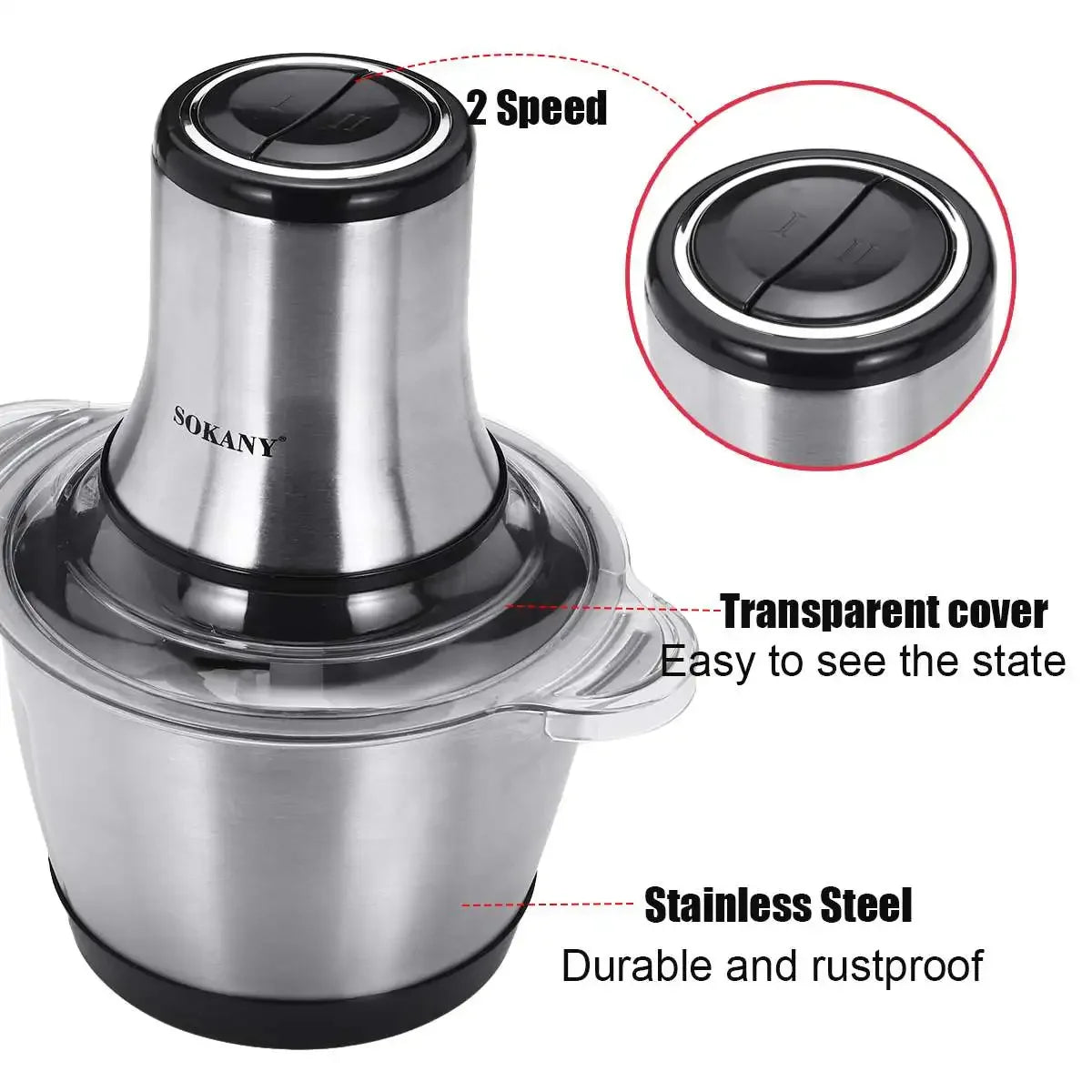 3L 800W Household Small Electric Meat Grinder 2 Speeds Stainless Steel Electric Chopper Automatic Mincing Machine Food Processor