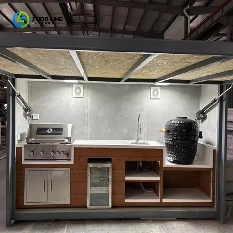Customized Stainless Steel Outdoor Gas Grill Kitchen with Sink & Shed High Quality Weatherproof Outdoor Cooking & Storage Combo