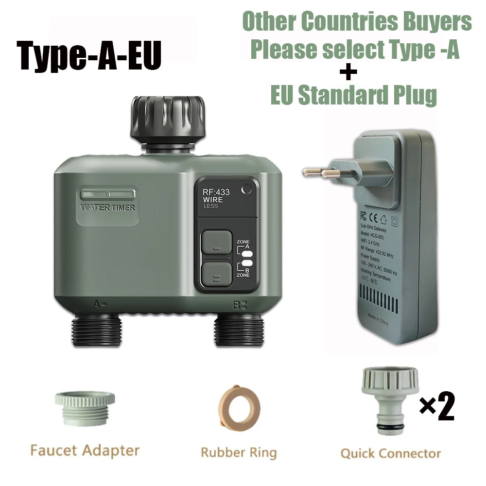 2025New WIFI+RF433mhz Garden Watering Timer Smart Sprinkler Drip Irrigation System Built-in Water Flow Recorder Controller TUYA