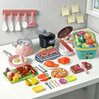 Kids Pretend Play Kitchen Set Simulation Cooking Toy Cutting Food Fruits Vegetables Cookware Pots Pans Gift Toddlers Boys Girls