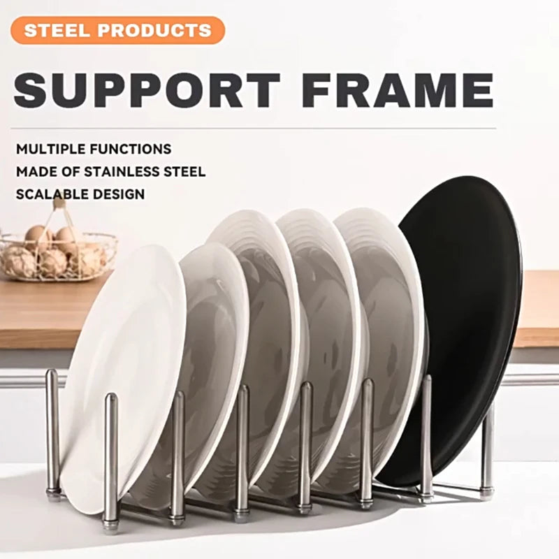 Kitchen Gadgets Pot Lid Rack Pan Lid Organizer Retractable Foldable Stainless Steel Plate Dish Holder Shelf Tableware Storage