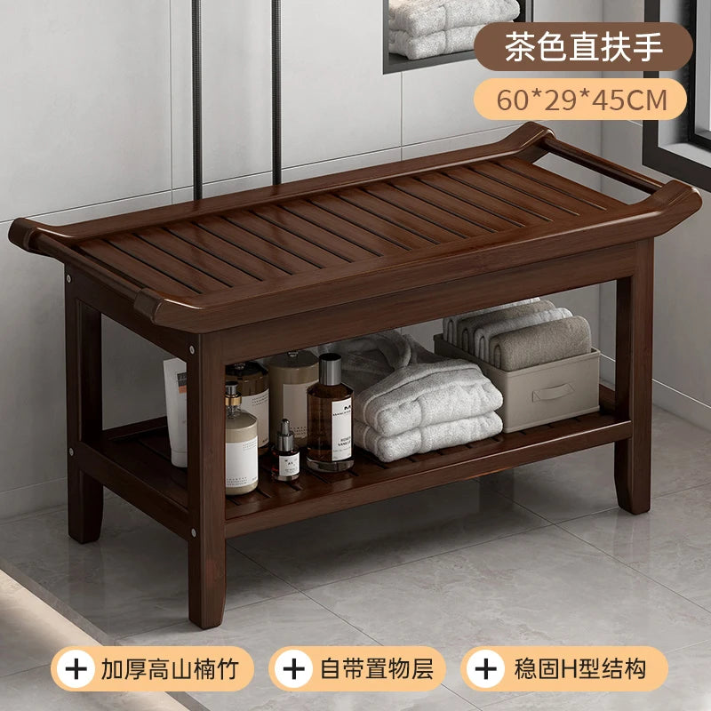 Anti-Slip Bamboo Shower Stool Waterproof Bathroom Bath Bench for Foot Washing or Entryway Shoe Changing Seat