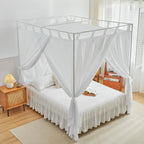 White Canopy Bed Ains With Top Ties And Tie Bas For Bedroom Decoration - Queen Size Bed Ains With Windproof And Lightproof