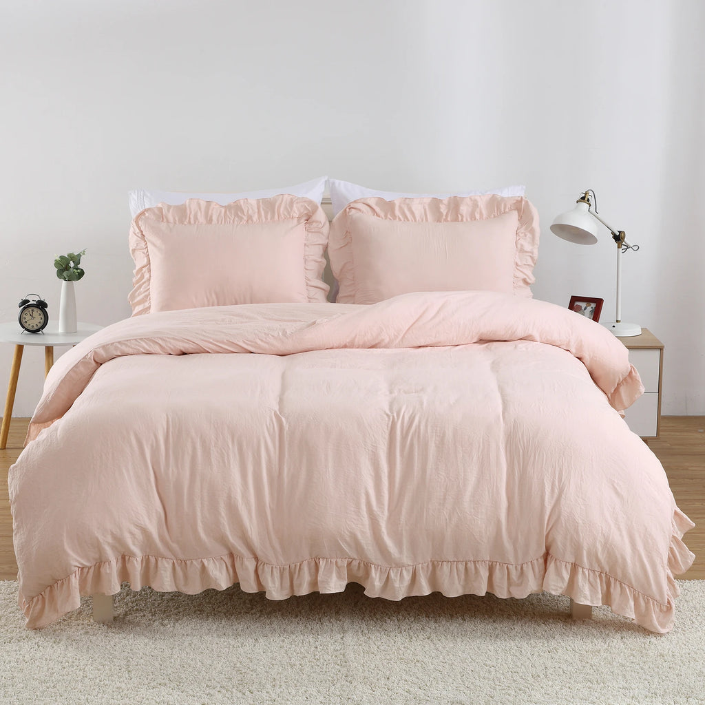 104"x90" Lotus Leaf Edge Bedding Duvet Cover Set Large Double Bed Bedroom Soft Washed Polyester 1 Duvet Cover + 2 Pillowcases