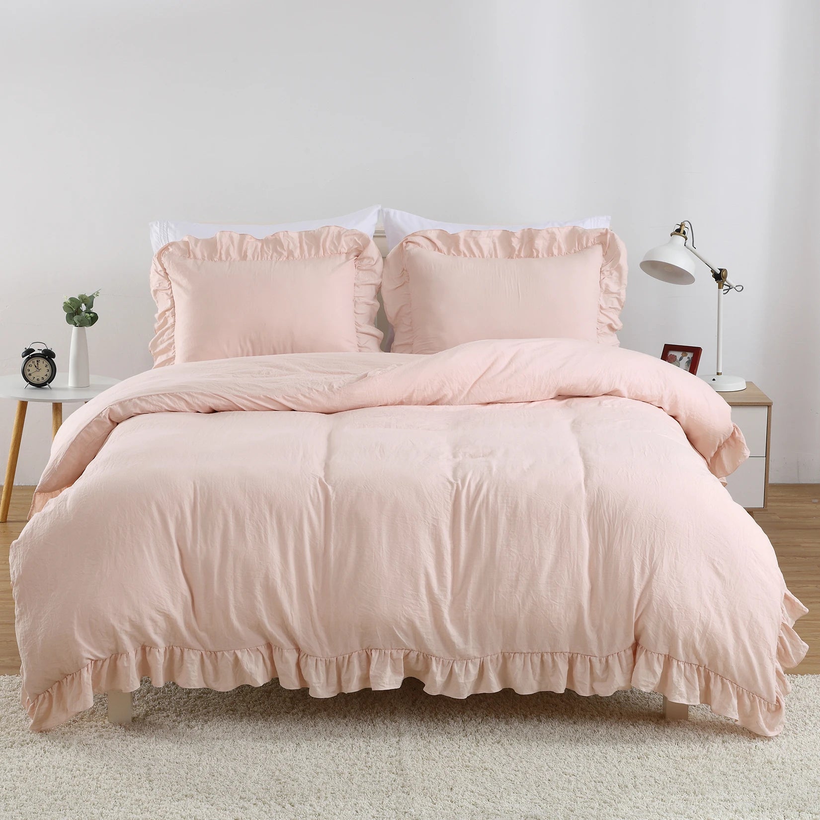 104"x90" Lotus Leaf Edge Bedding Duvet Cover Set Large Double Bed Bedroom Soft Washed Polyester 1 Duvet Cover + 2 Pillowcases