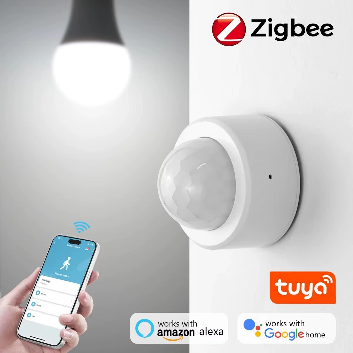 Tuya Zigbee PIR Motion Sensor & Light Detector Infrared Smart Sensor Wireless Home Alarm System Works with Alexa Smart Life App
