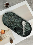 Luxury Green Marble Oval Tray: Bathroom Organizer & Fruit Serving Platter, Waterproof Stone Decor for Hotel Spa Home Kitchen