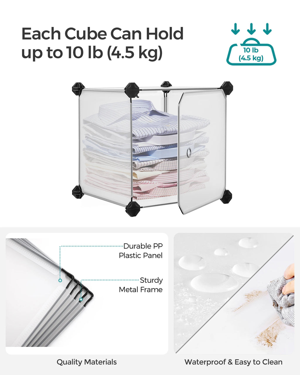 SONGMICS 12-Cube Storage Unit, Shoe Rack, Stackable Cubes, Plastic Closet Cabinet, Wardrobe, with Doors