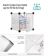 SONGMICS 12-Cube Storage Unit, Shoe Rack, Stackable Cubes, Plastic Closet Cabinet, Wardrobe, with Doors