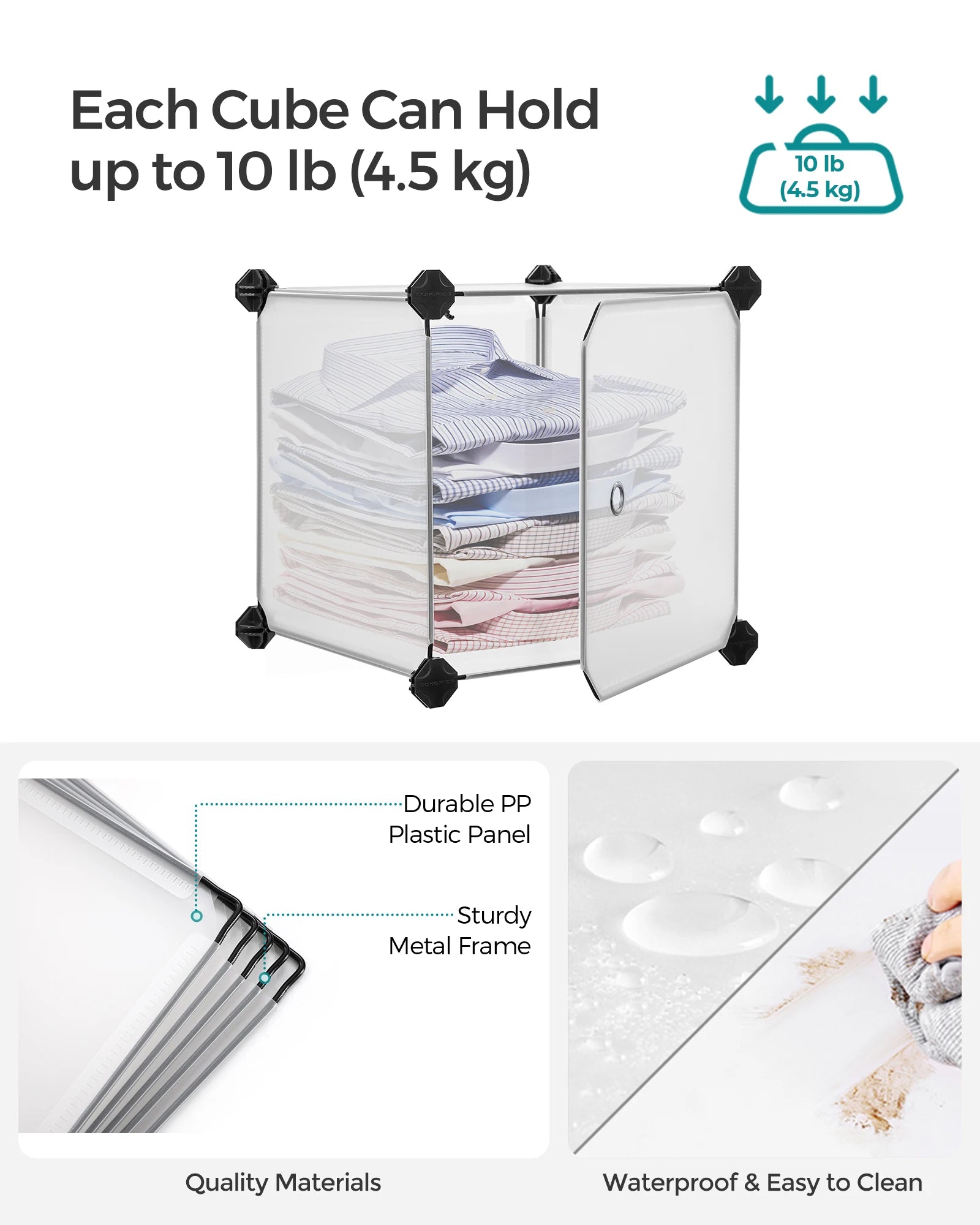 SONGMICS 12-Cube Storage Unit, Shoe Rack, Stackable Cubes, Plastic Closet Cabinet, Wardrobe, with Doors