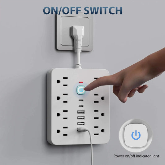 Power Strip w/ Surge Protection & Switches - 8 AC Outlets, 6 USB (2 USB-C), Short Cord | AlluCanFind