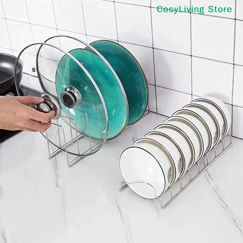 Stainless Steel Dish Holder Kitchen Bowl Dish Organizer Home Cutlery Dishes Pot Lid Rack Household Dish Rack Kitchen Accessories