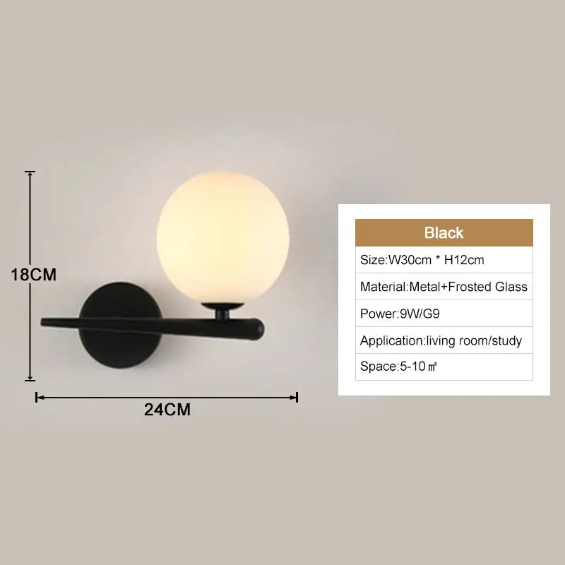 Interior LED Wall Lamps Wall Lighs with G9 Bulb Frosted Glass Ball Black Gold Bedroom LED Wall Sconce for Home Luminuaire Lamp