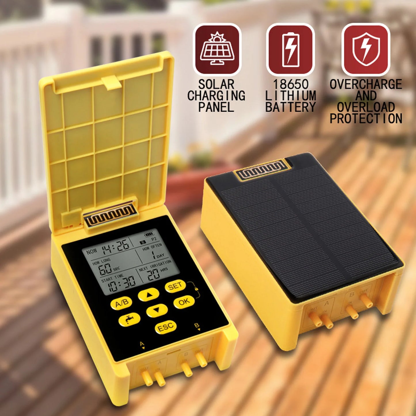 2 Group Automatic Watering System Dual Pump Solar Drip Irrigation System with Rain Sensing Digital Display Screen Child Lock