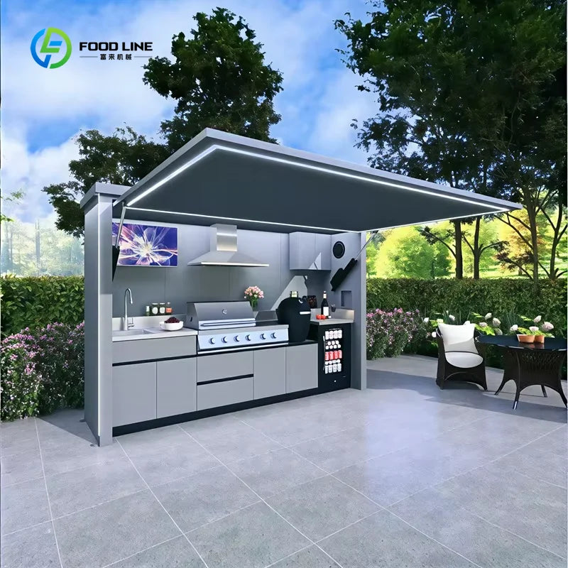 Customized Weatherproof Outdoor  Kitchen Cabinets Island with Sink Outdoor Kitchen Appliances for Capsule House Hotel