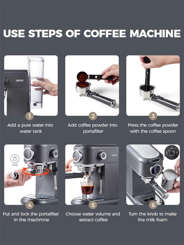 Cafelffe Cappuccino Espresso Machine Inox Semi Automatic Coffee Maker ESE POD&Powder Stainless Steel steam Hot /Cold cafetera