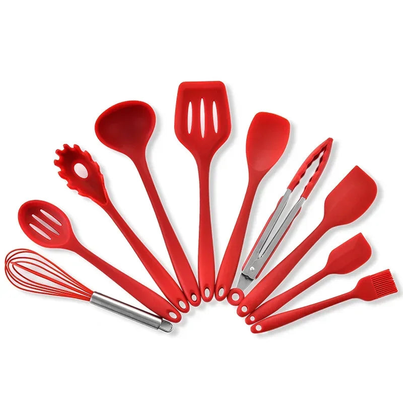 Heat Resistant Silicone Cooking Utensils Set, Kitchen Baking Storage Box Tools, 10 Sets, Non - Stick