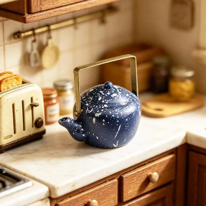 1Pcs Dolls House Kitchen Furniture Vintage Teapot Ornament 1:12 Miniature Retro Enamel Kettle Dollhouse Kitchen Food Accessories