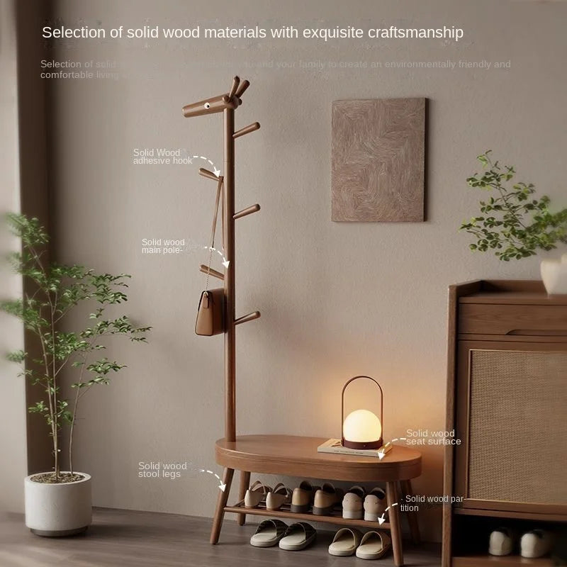 Realife Solid Wood Deer Shoe Changing Stool With Hanging Clothes Rack Integrated For Home Use Shoe Cabinet For Sitting 2025 New