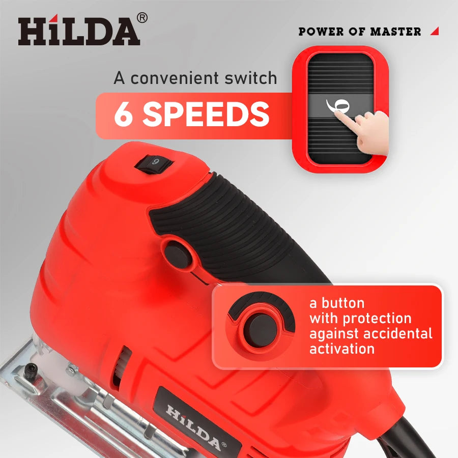HILDA Electric Jig Saw Household Plug - in Brushed Six Speed Electric Curved Cutting Tool Suitable For A Wide Range Of Materials