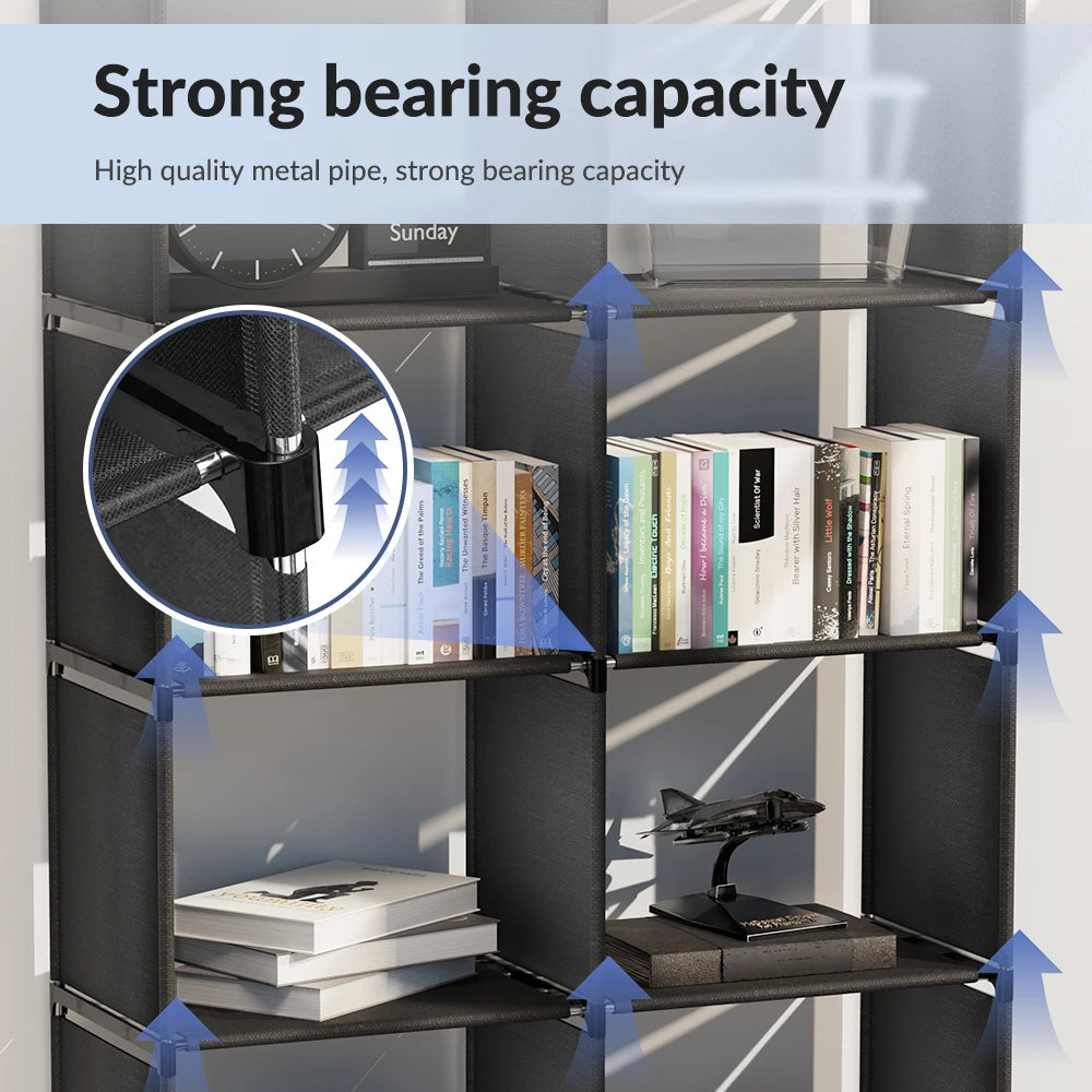 6-Tier Freestanding Bookshelf with Double Rows 10-Compartment Wardrobe Storage Organizer for Bedroom Living Room Office
