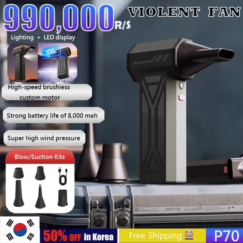 Turbo Jet Blower 9900000RPM 4-Gear Adjustment Portable Air Blower LED Lighting Battery Display Cordless Compressed Air Duster