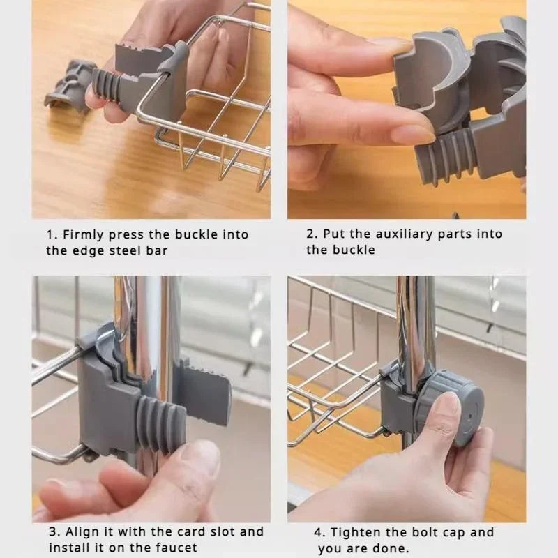 Kitchen Stainless Steel Sink Drain Rack Detachable Hanging Storage Shelf Faucet Holder Sponge Dish Cloth Organizer Accessories