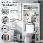 Vabches Over the Toilet Storage Cabinet Bathroom Organizer with Glass Door&Shelves Wooden Toilet Rack Bathroom Storage Cabinet