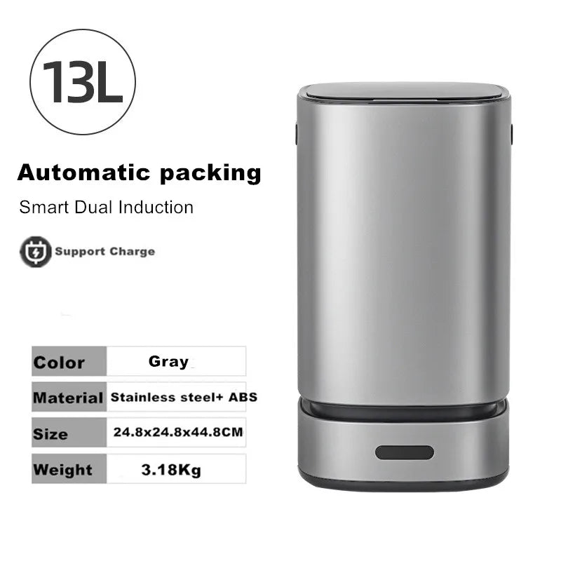 13L Smart Trash Can Large Capacity Rubbish Bathroom Garbage Electric Dustbin Home Kitchen type Automatic Packing Trash Can