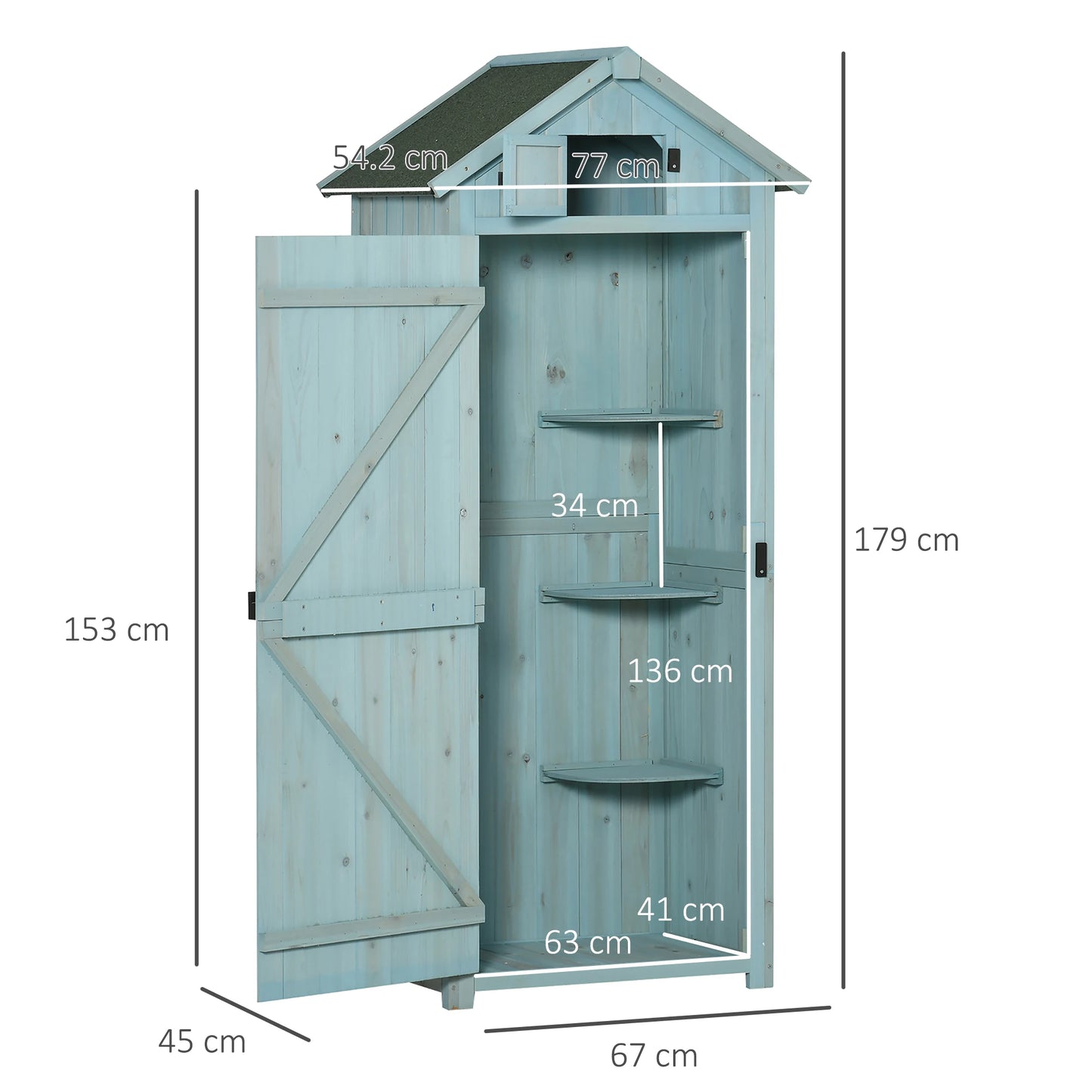 Garden Storage Shed 3 Shelves Tool House W/ Asphalt Roof 77 X 54 X 179 cm Blue