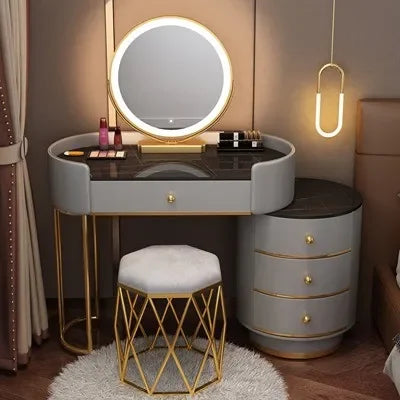 Pink White Vanity Table Women Luxury Nail European Big Stool Study Dressing Table Organizer Mesa De Maquillaje Home Furniture
