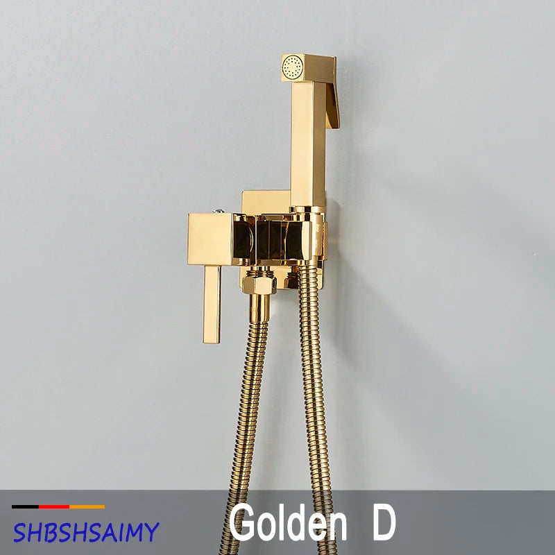 SHBSHAIMY Black Brass Bathroom Bidet Faucets High Pressure Sprayer Shower Tap Bidet Toilet Washer Hot and Cold Water Mixers