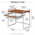 Microwave Oven Rack with Pull-Out Basket Kitchen Countertop Storage Shelf Metal Wood Grain Organizer for Rice Cooker