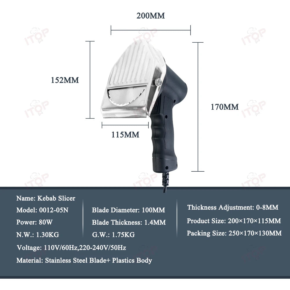 Shawarma Slicer with 2 Blades Electric Gyro Kebab Slicer Commercial Portable Sliced Shawarma Cutter Doner Kebab Cutting Machine