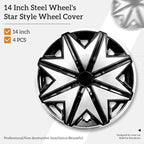 Universal 14 inch Starfish Hubcaps Black & Silver Wheel Covers for Cars Set of 4 Fits Honda, Volkswagen, Chevy, Mazda, Dodge