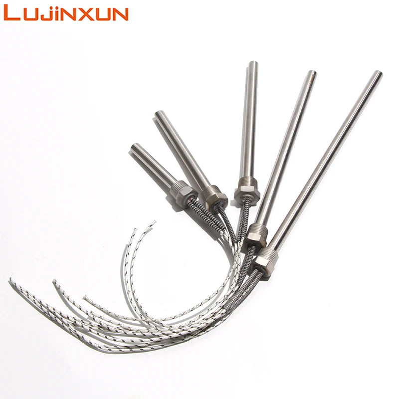 LUJINXUN 12V 24V DN8/12.8mm BSP Mold Threaded Single Head Heating Tube 200-600W 8x100-300mm Cartridge Heater Stainess Steel 1pc